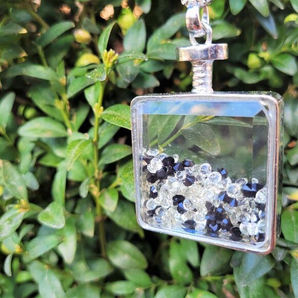 Square Glass BottlePendant Necklace with Crystals - NWOT - Picture 5 of 8